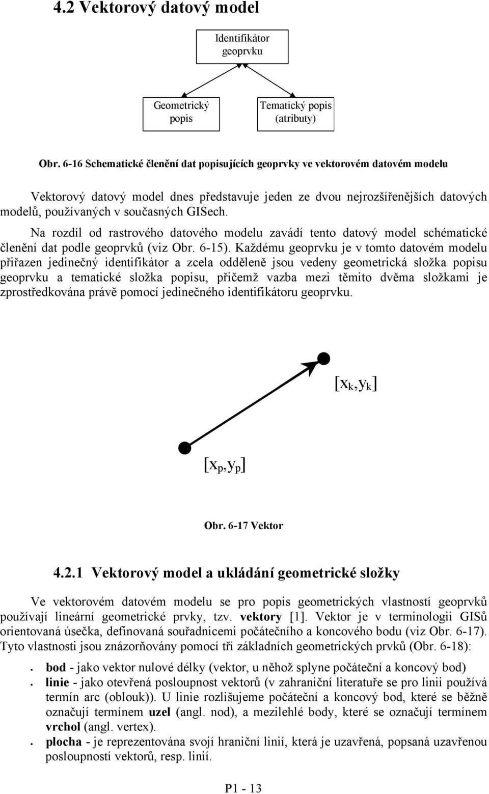 GISech. Na rozdíl od rastrového datového modelu zavádí tento datový model schématické členění dat podle geoprvků (viz Obr. 6-15).