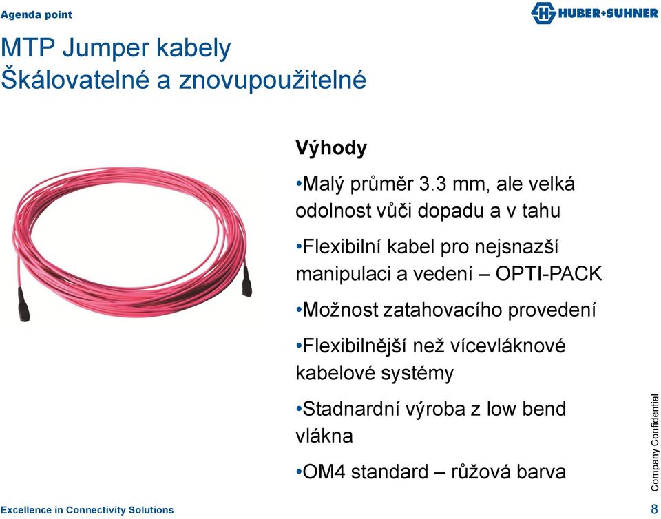 3 mm, ale velká odolnost vůči dopadu a v tahu Flexibilní kabel pro nejsnazší manipulaci