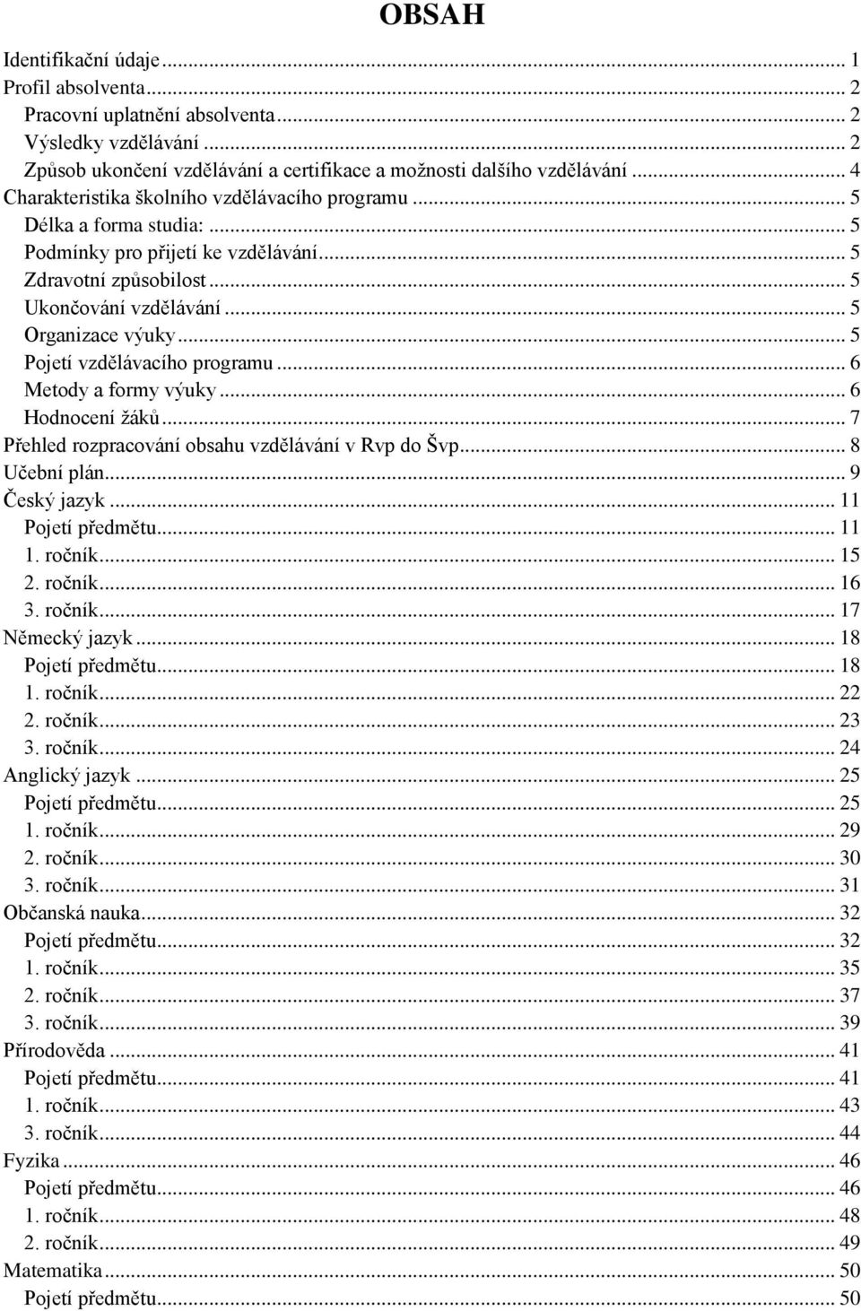 .. 5 Pojetí vzdělávacího programu... 6 Metody a formy výuky... 6 Hodnocení žáků... 7 Přehled rozpracování obsahu vzdělávání v Rvp do Švp... 8 Učební plán... 9 Český jazyk... 11... 11 1. ročník... 15 2.