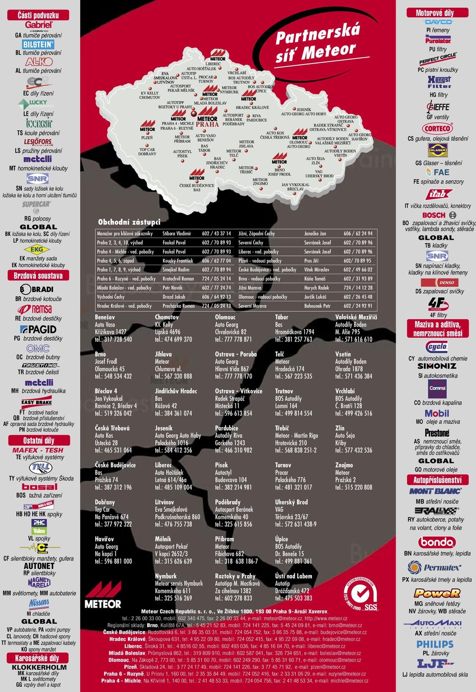 filtry GF ventily TS koule pérování LS pružiny pérování MT homokinetické klouby SN sady ložisek ke kolu ložiska ke kolu a horní uložení tlumičů RG poloosy BK ložiska ke kolu, SC díly řízení LP