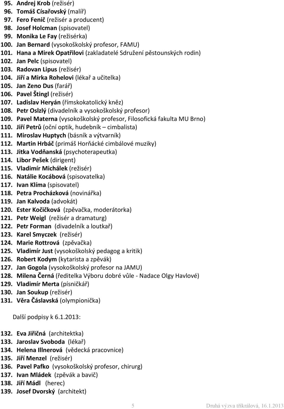 Jiří a Mirka Rohelovi (lékař a učitelka) 105. Jan Zeno Dus (farář) 106. Pavel Štingl (režisér) 107. Ladislav Heryán (římskokatolický kněz) 108. Petr Oslzlý (divadelník a vysokoškolský profesor) 109.