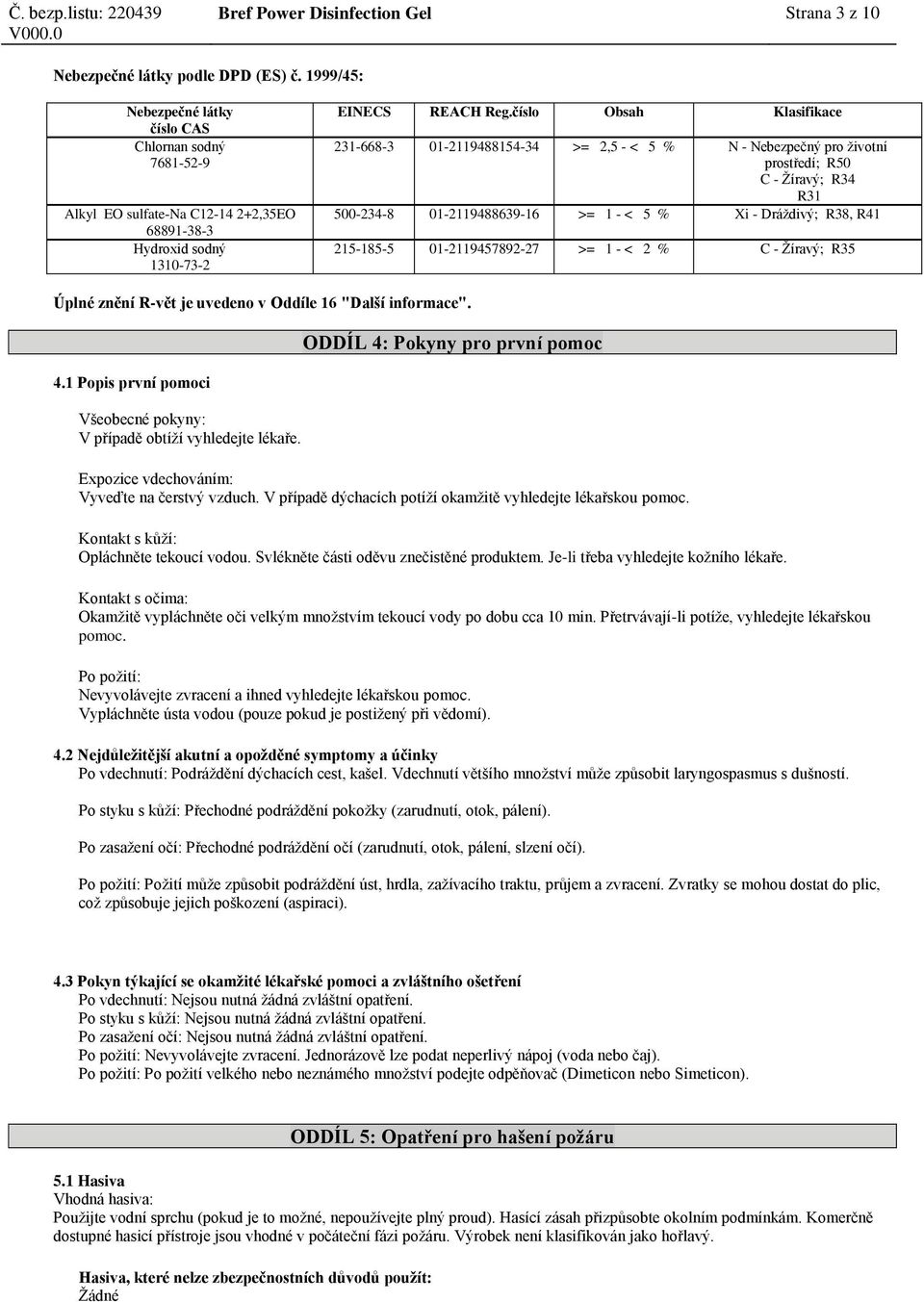 215-185-5 01-2119457892-27 >= 1 - < 2 % C - Žíravý; R35 Úplné znění R-vět je uvedeno v Oddíle 16 "Další informace". 4.1 Popis první pomoci Všeobecné pokyny: V případě obtíží vyhledejte lékaře.