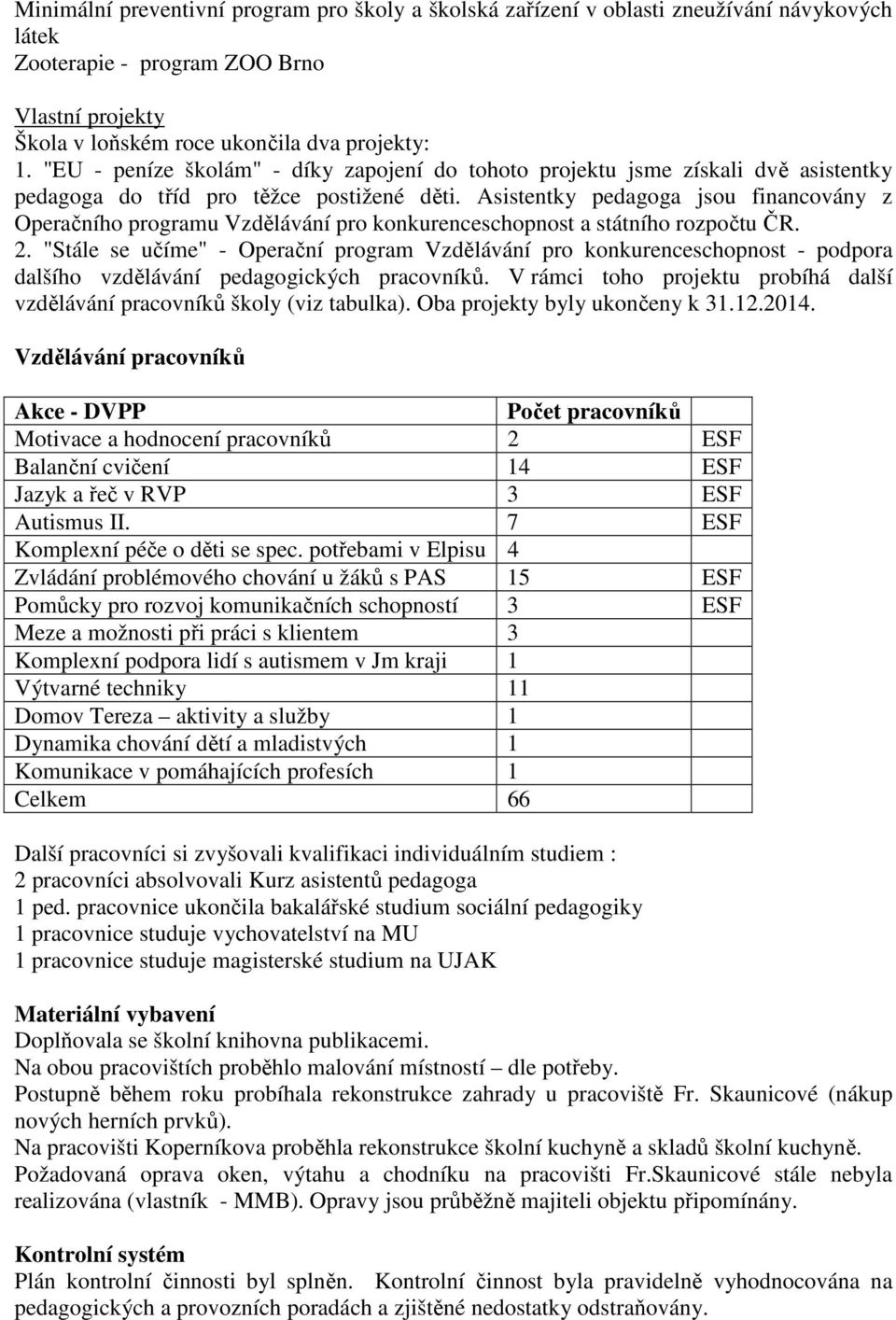 Asistentky pedagoga jsou financovány z Operačního programu Vzdělávání pro konkurenceschopnost a státního rozpočtu ČR. 2.