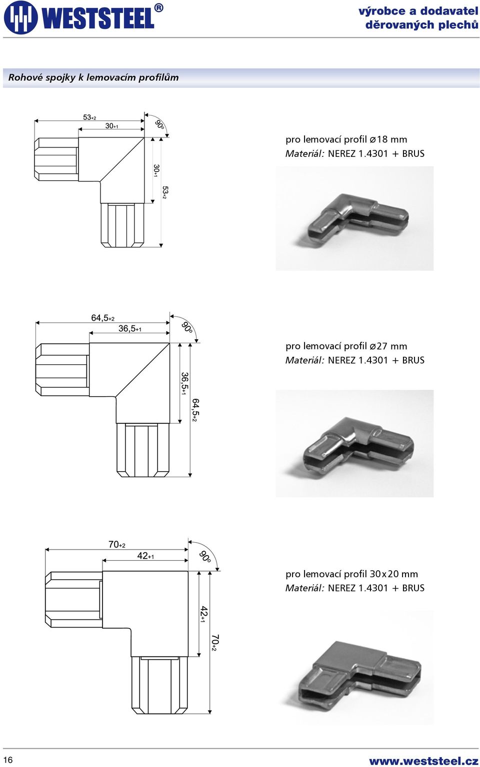 4301 + BRUS pro lemovací profil Ø 27 mm Materiál: NEREZ 1.