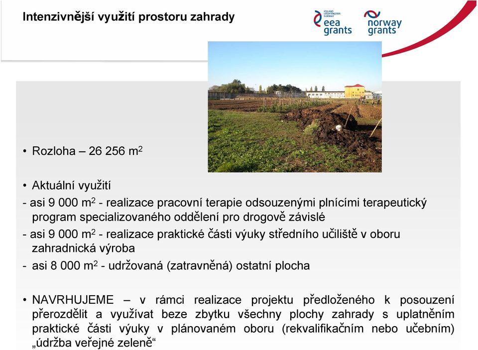 zahradnická výroba - asi 8 000 m 2 - udržovaná (zatravněná) ostatní plocha NAVRHUJEME v rámci realizace projektu předloženého k posouzení