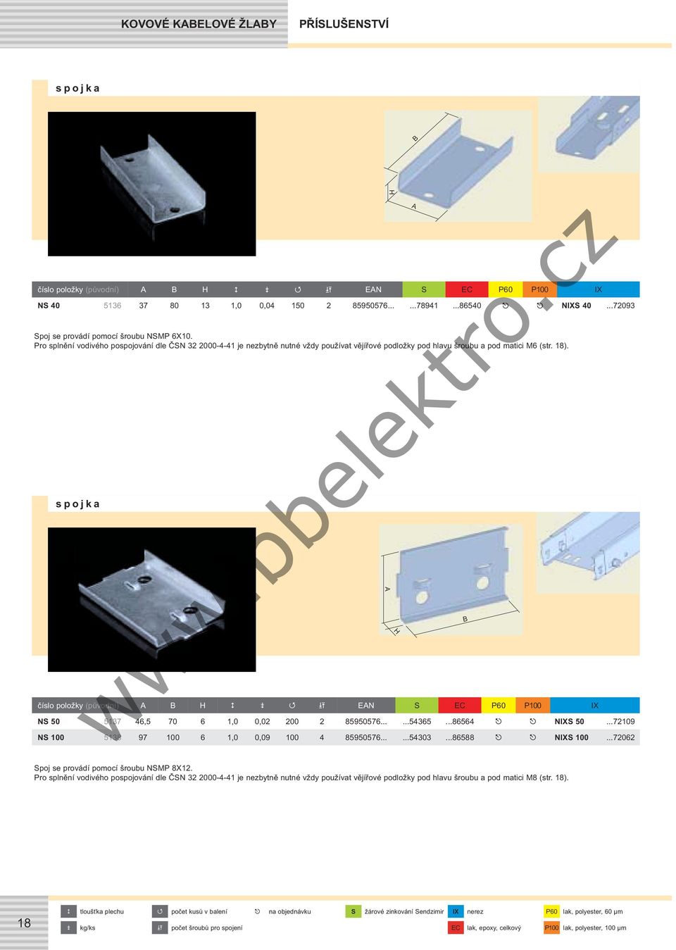 spojka číslo položky (původní) EN S EC P60 P100 IX NS 50 5137 46,5 70 6 1,0 0,02 200 2 85950576......54365...86564 NIXS 50...72109 NS 100 5138 97 100 6 1,0 0,09 100 4 85950576......54303.