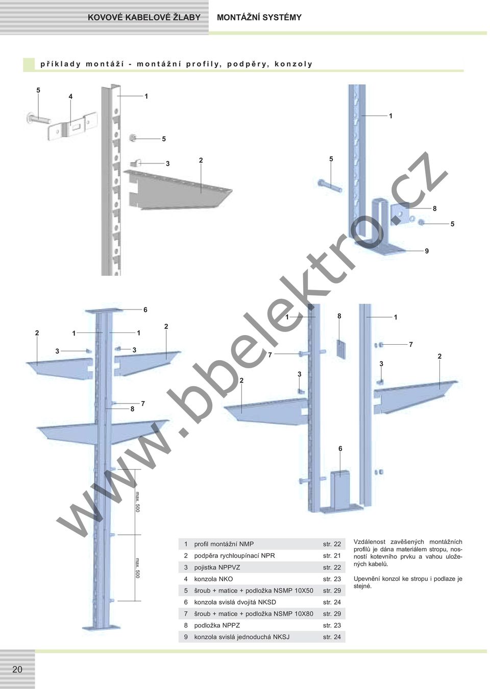 23 5 šroub + matice + podložka NSMP 10X50 str. 29 6 konzola svislá dvojitá NKSD str. 24 7 šroub + matice + podložka NSMP 10X80 str. 29 8 podložka NPPZ str.