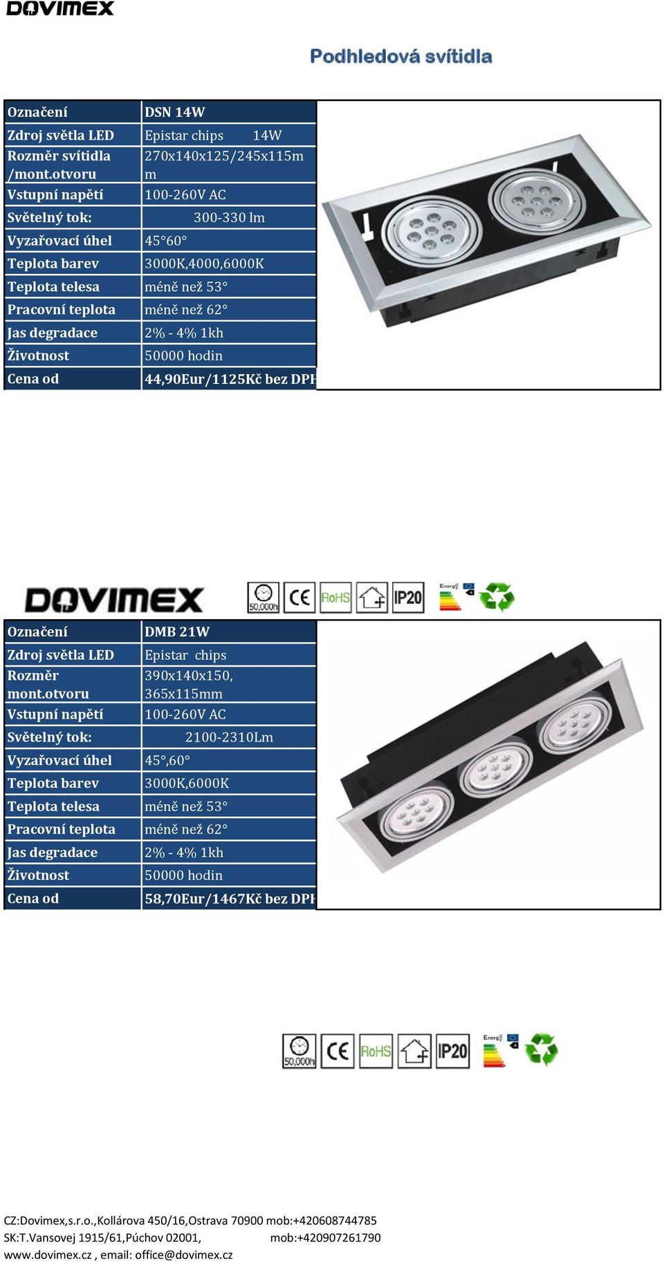 44,90Eur/1125Kč bez DPH DMB 21W Epistar chips