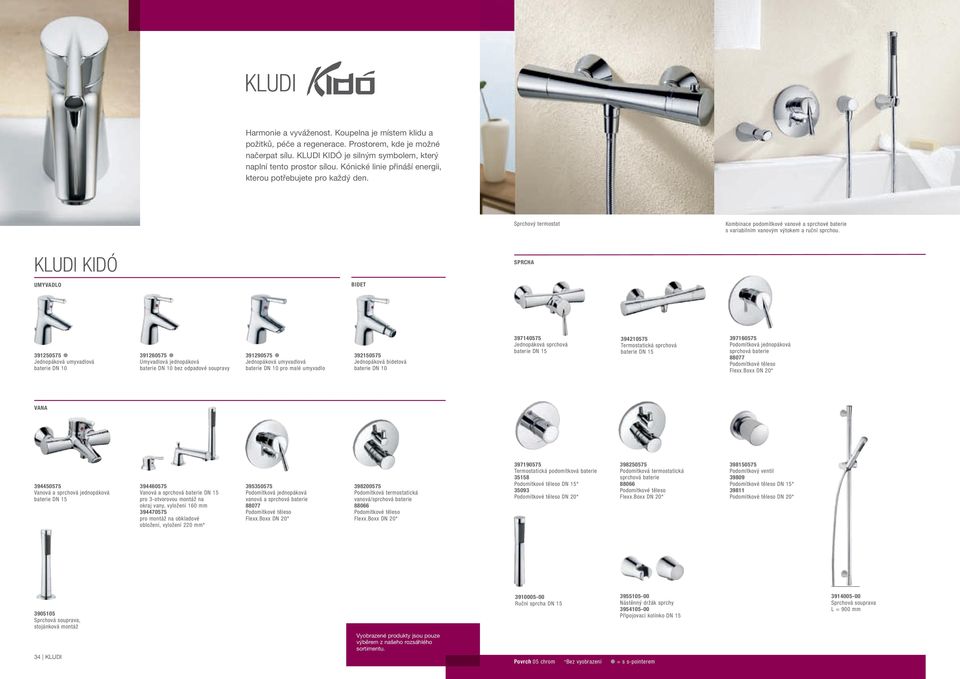 KLUDI KIDÓ SPRCHA UMYVADLO BIDET 391250575 umyvadlová 391260575 Umyvadlová jednopáková bez odpadové soupravy 391290575 umyvadlová pro malé umyvadlo 392150575 bidetová 397140575 sprchová 394210575