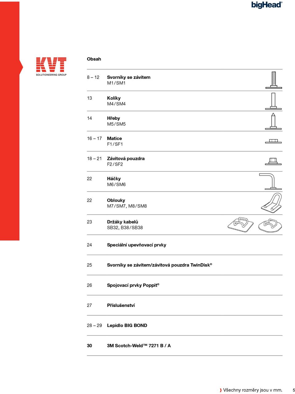 / SB38 24 Speciální upevňovací prvky 25 Svorníky se závitem/závitová pouzdra TwinDisk 26 Spojovací