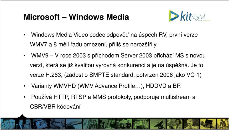 WMV9 V roce 2003 s příchodem Server 2003 přichází MS s novou verzí, která se již kvalitou vyrovná konkurenci a je