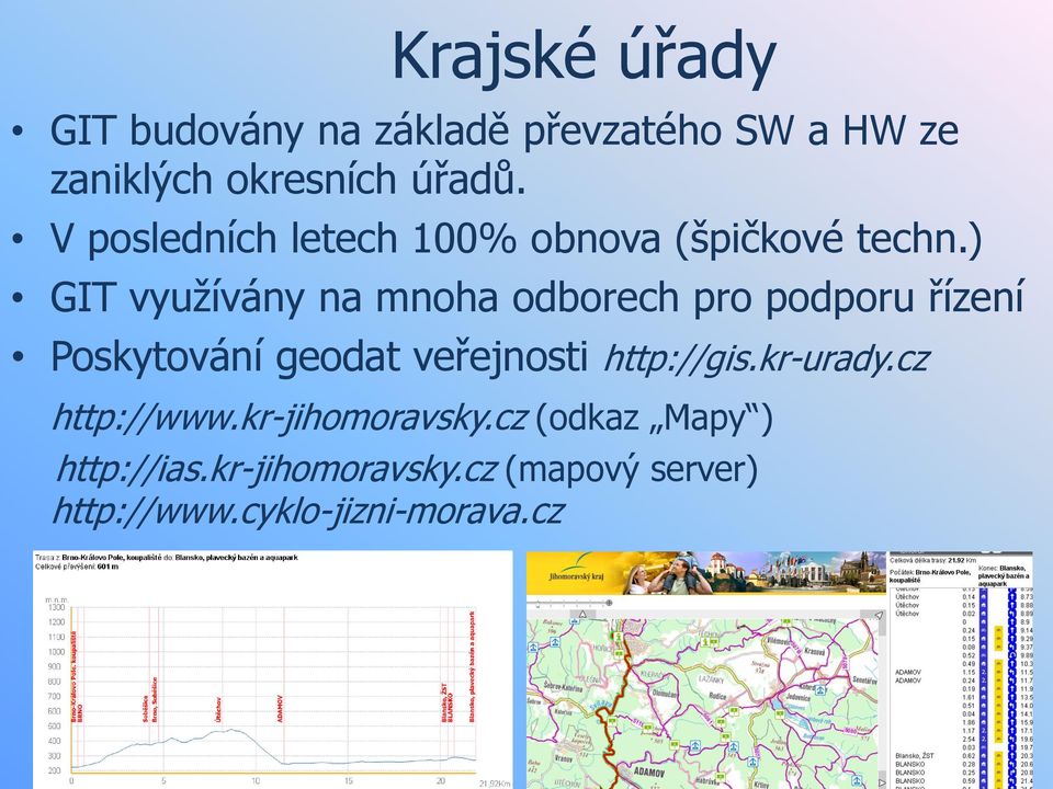 ) GIT využívány na mnoha odborech pro podporu řízení Poskytování geodat veřejnosti