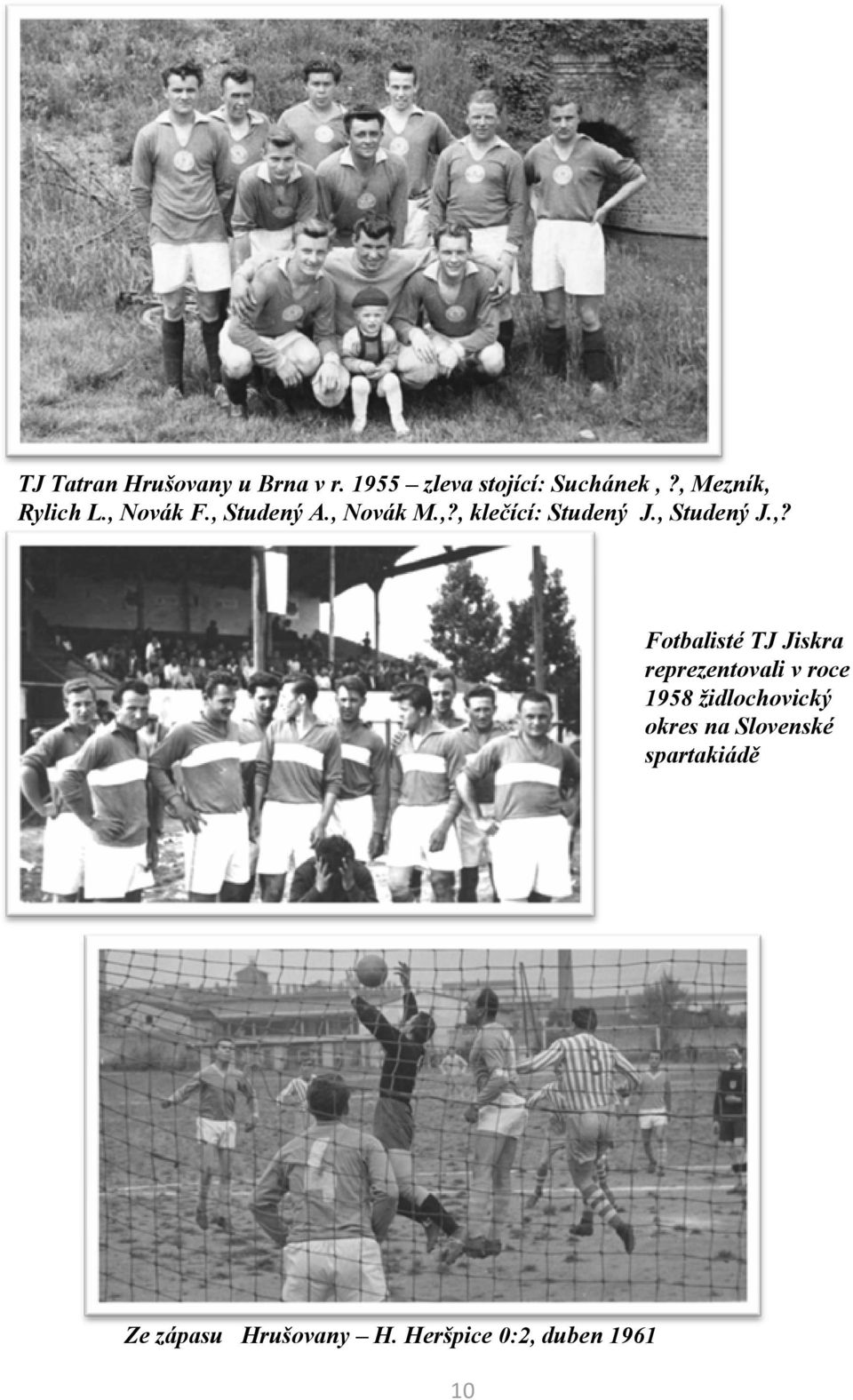 , Studený J.,? Fotbalisté TJ Jiskra reprezentovali v roce 1958