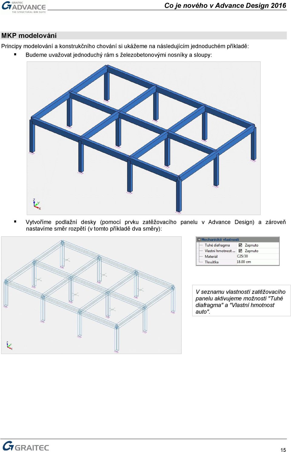 (pomocí prvku zatěžovacího panelu v Advance Design) a zároveň nastavíme směr rozpětí (v tomto příkladě