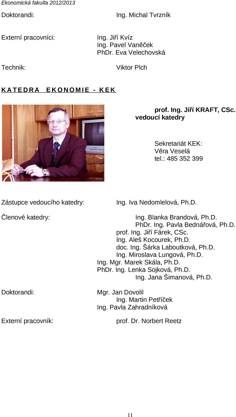 Ing. Pavla Bednářová, Ph.D. prof. Ing. Jiří Fárek, CSc. Ing. Aleš Kocourek, Ph.D. doc. Ing. Šárka Laboutková, Ph.D. Ing. Miroslava Lungová, Ph.D. Ing. Mgr. Marek Skála, Ph.D. PhDr.