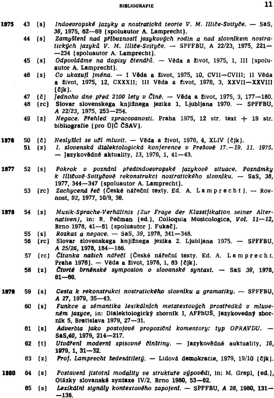 45 (s) Odpovídáme na dopisy Čtenářů. Věda a život, 1975, 1, III (spoluautor A. Lamprecht). 46 (s) Co ukazují jména.