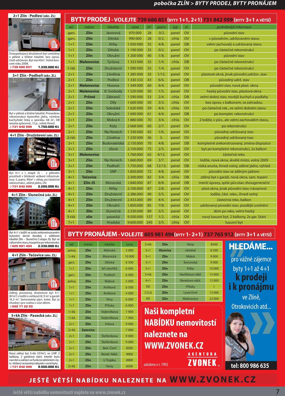 4+1 Zlín - Družstevní (okr. ZL) Byt 4+1 v I. etapě JS - v pěkném prostředí v blízkosti veškeré infrastruktury. 5. patro, 90m 2 + sklep, po částečné rekonstrukci, zděné jádro, OV.