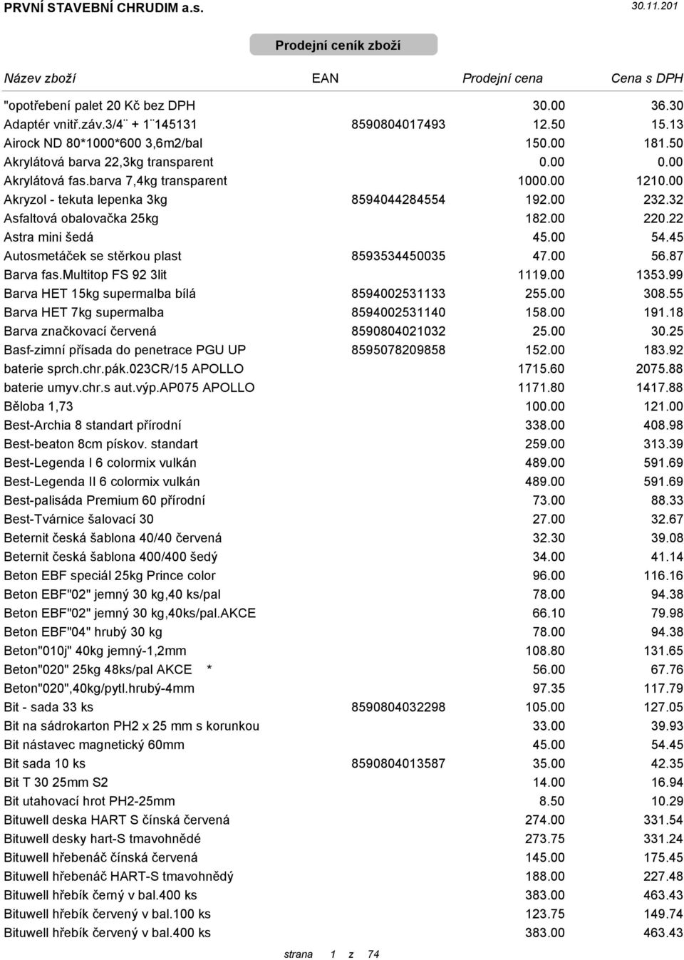 00 232.32 Asfaltová obalovačka 25kg 182.00 220.22 Astra mini šedá 45.00 54.45 Autosmetáček se stěrkou plast 8593534450035 47.00 56.87 Barva fas.multitop FS 92 3lit 1119.00 1353.