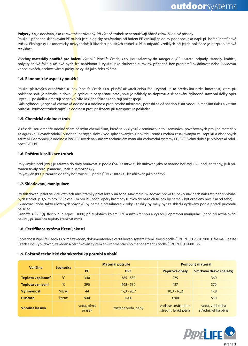 Ekologicky i ekonomicky nejvýhodnější likvidací použitých trubek z PE a odpadů vzniklých při jejich pokládce je bezproblémová recyklace. Všechny materiály použité pro balení výrobků Pipelife Czech, s.