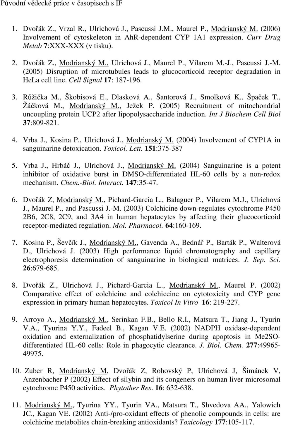 (2005) Disruption of microtubules leads to glucocorticoid receptor degradation in HeLa cell line. Cell Signal 17: 187-196. 3. Růžička M., Škobisová E., Dlasková A., Šantorová J., Smolková K.