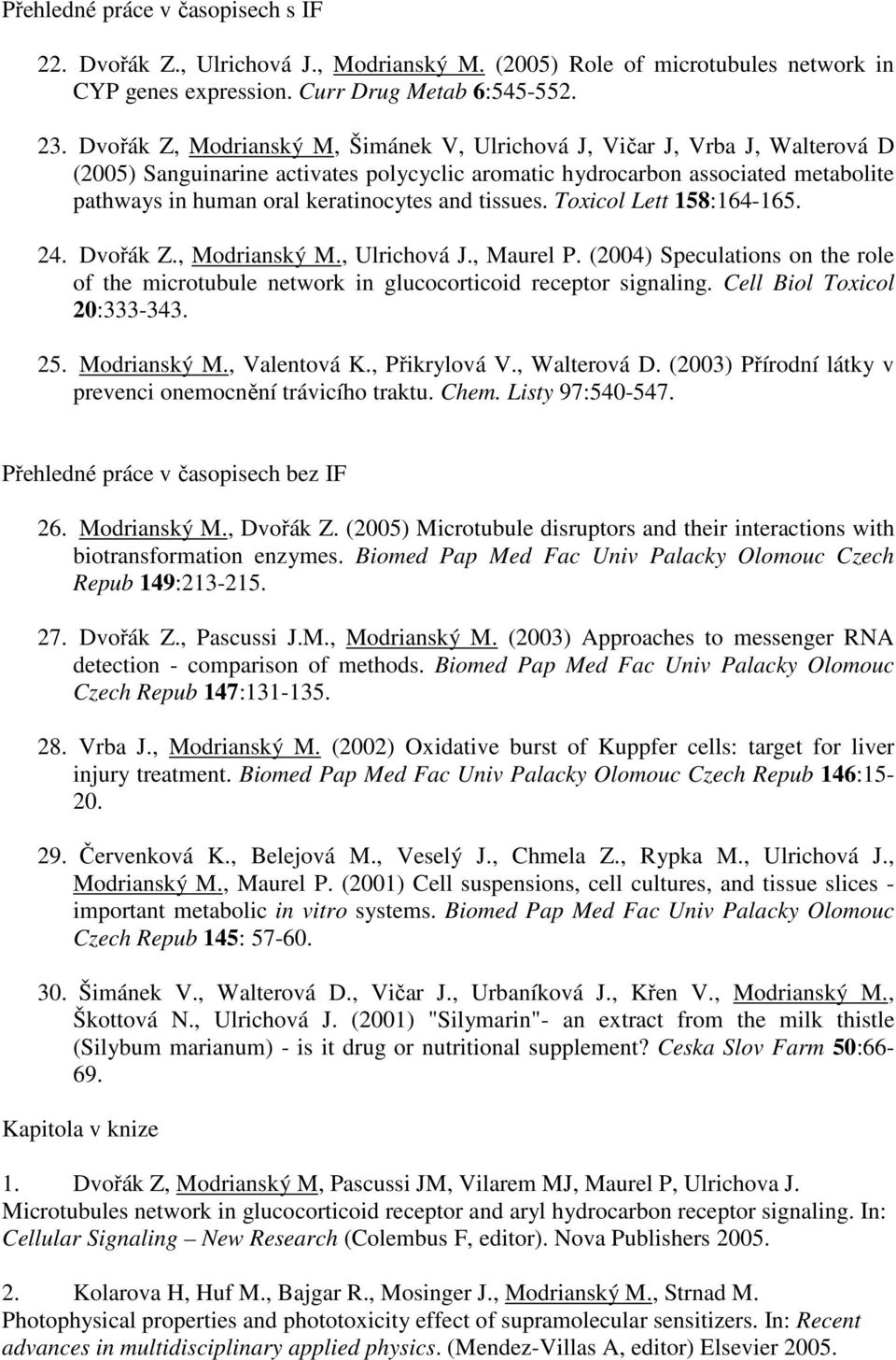 and tissues. Toxicol Lett 158:164-165. 24. Dvořák Z., Modrianský M., Ulrichová J., Maurel P. (2004) Speculations on the role of the microtubule network in glucocorticoid receptor signaling.