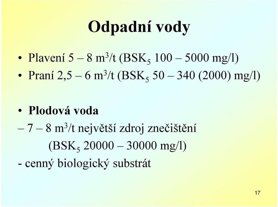 Plodová voda 7 8 m 3 /t největší zdroj znečištění