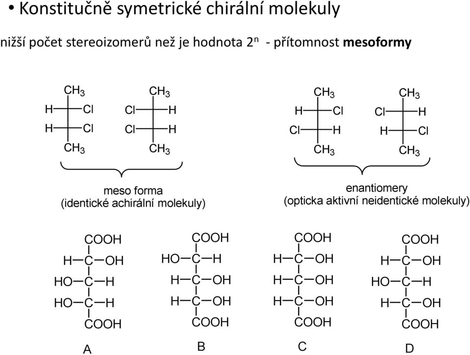meso form (identické chirální molekuly) enntiomery (optick ktivní