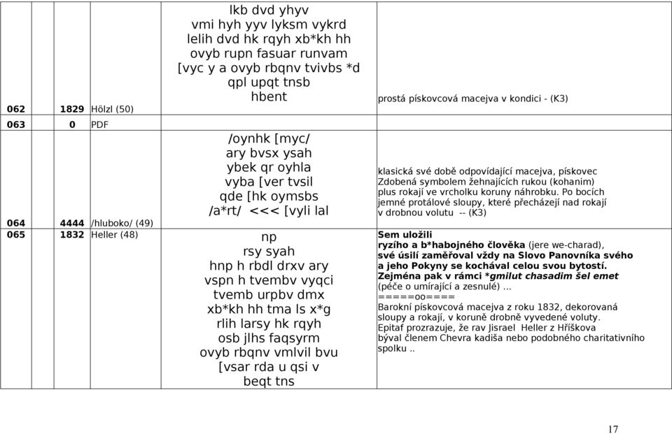 hk rqyh osb jlhs faqsyrm ovyb rbqnv vmlvil bvu [vsar rda u qsi v beqt tns prostá pískovcová macejva v kondici - (K3) klasická své době odpovídající macejva, pískovec Zdobená symbolem žehnajících