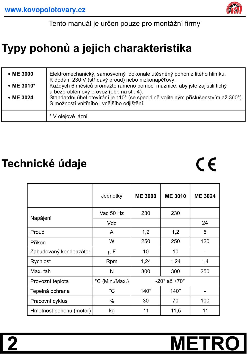 Standardní úhel otevírání je 110 (se speciálnì volitelným pøíslušenstvím až 360 ). S možností vnitøního i vnìjšího odjištìní.