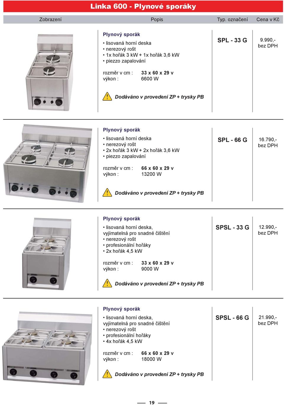 790,- 13200 W Plynový sporák, vyjímatelná pro snadné čištění nerezový rošt profesionální hořáky 2x hořák 4,5 kw SPSL - 33 G