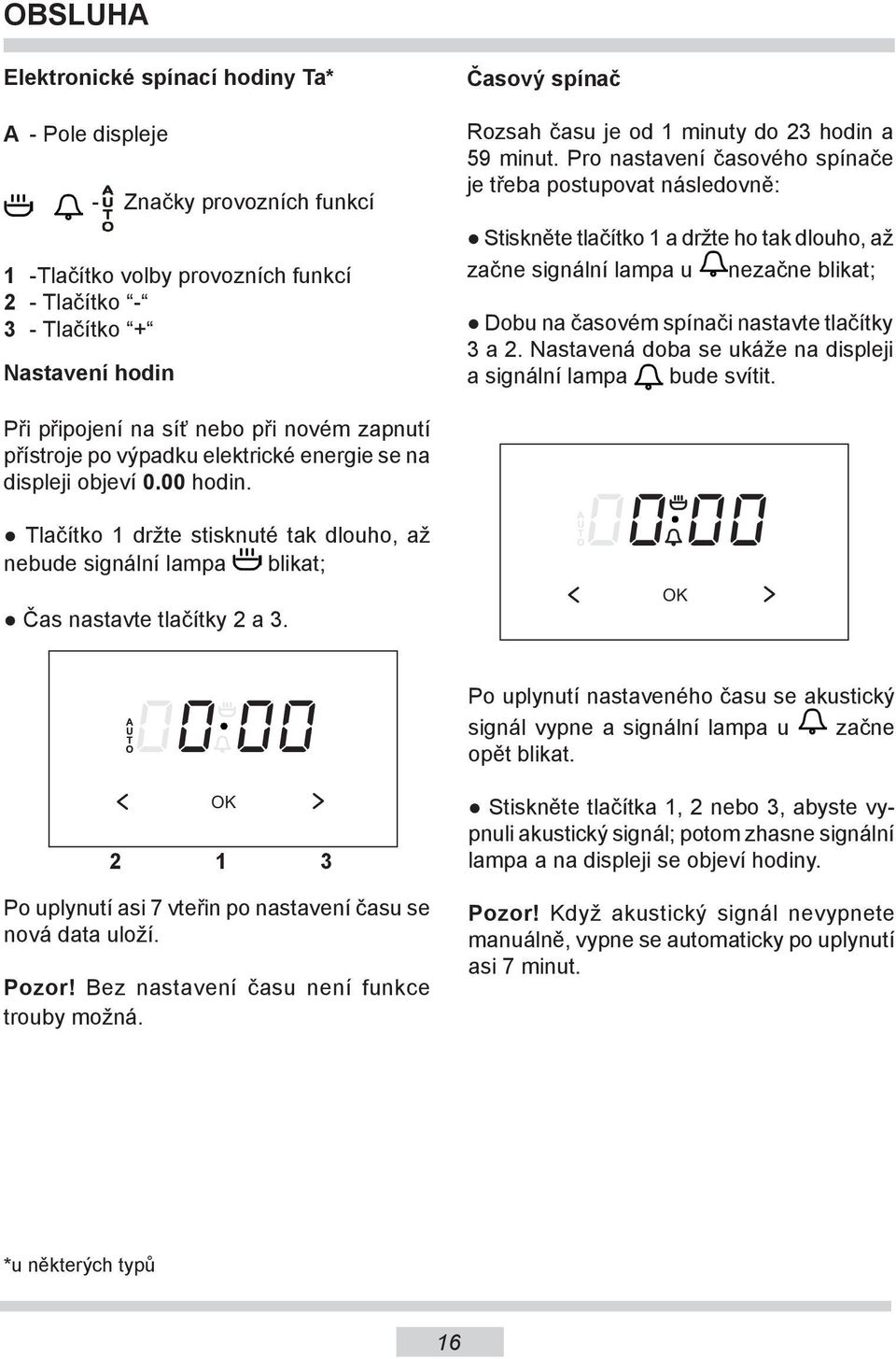 Časový spínač Rozsah času je od 1 minuty do 23 hodin a 59 minut.