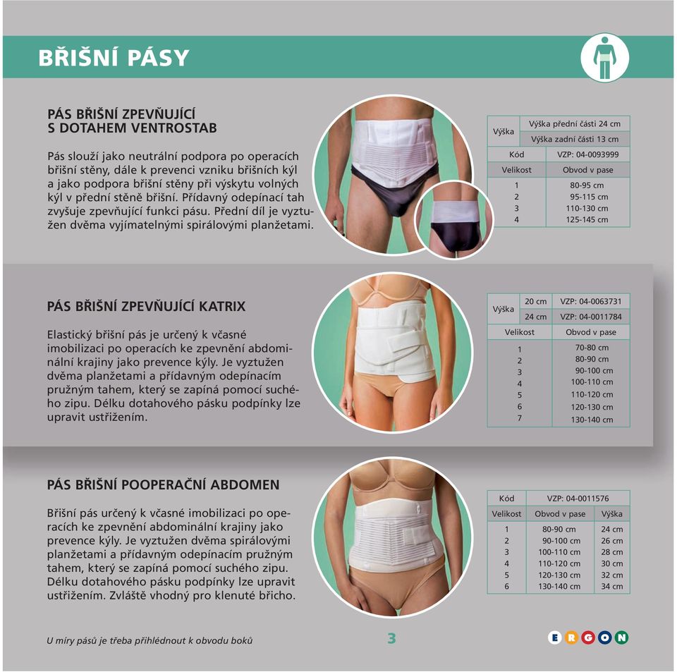 Výška Výška přední části cm Výška zadní části cm Kód VZP: 0-009999 Obvod v pase 80-9 cm 9- cm 0-0 cm - cm PÁS BŘIŠNÍ zpevňující KATRIX Elastický břišní pás je určený k včasné imobilizaci po operacích