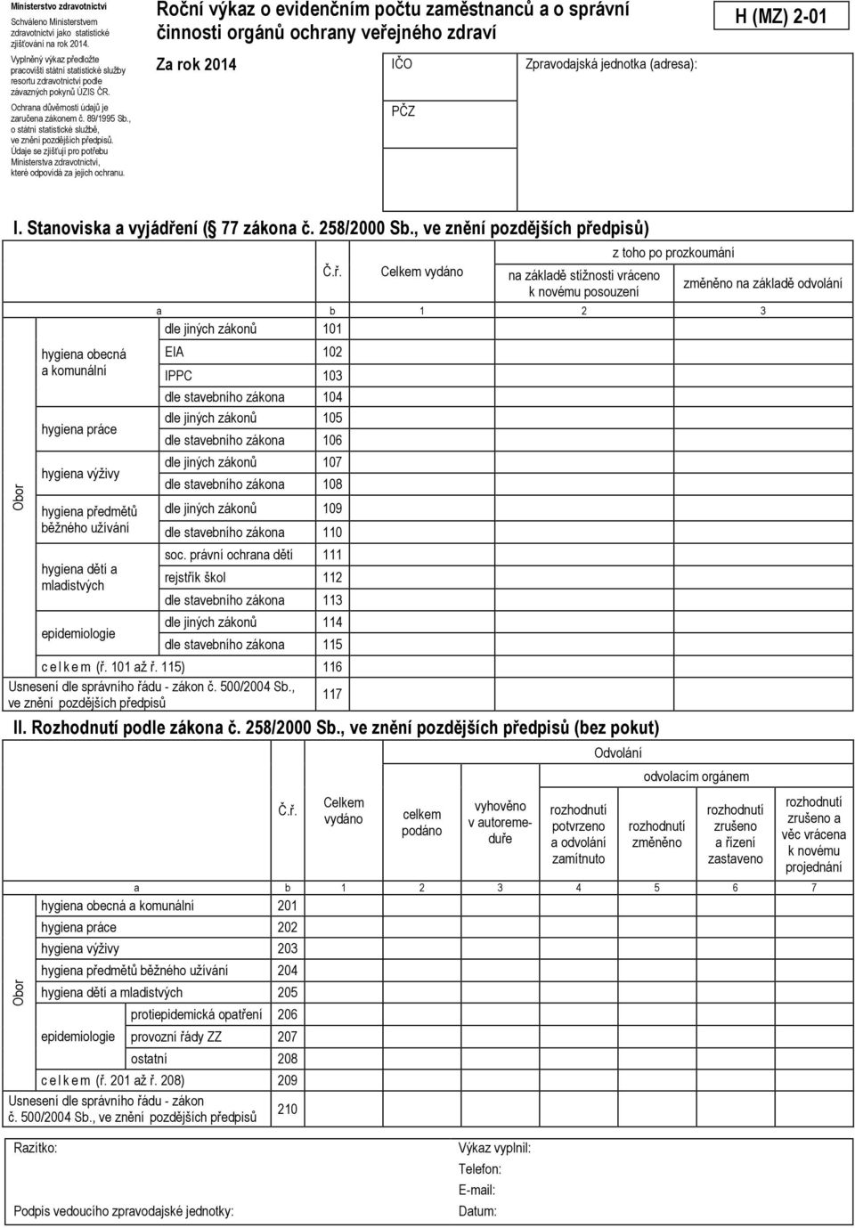 , o státní statistické službě, ve znění pozdějších předpisů. Údaje se zjišťují pro potřebu Ministerstva zdravotnictví, které odpovídá za jejich ochranu.