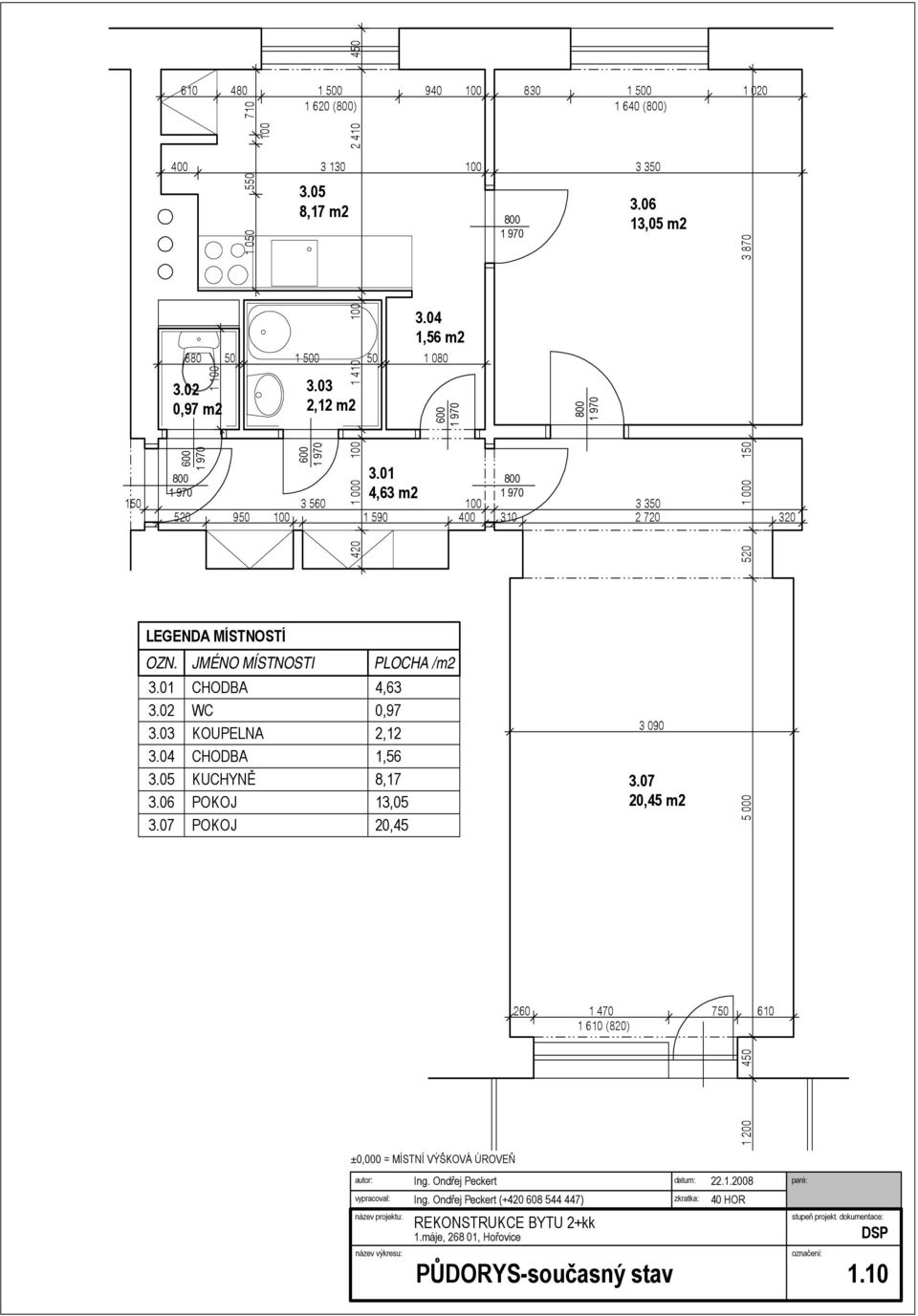 ÚROVEŇ 1,56 m2 600 LEGENDA MÍSTNOSTÍ OZN. JMÉNO MÍSTNOSTI PLOCHA /m2 3.