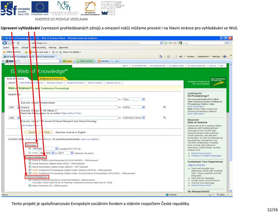 vyhledávání ve WoS.