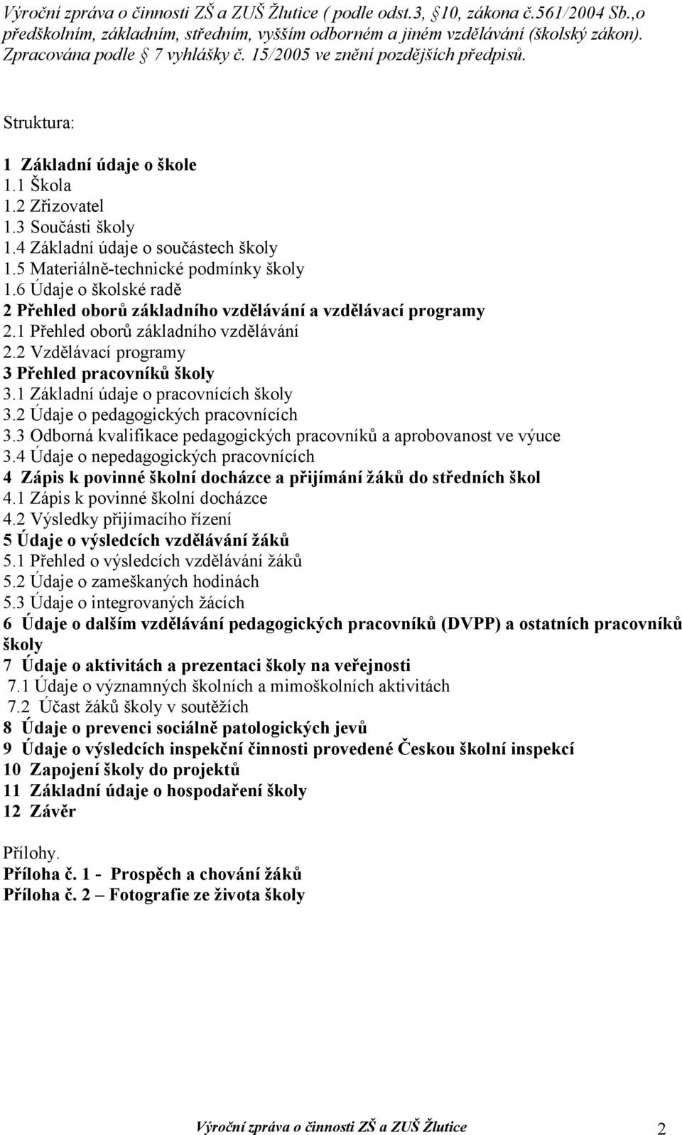 6 Údaje o školské radě 2 Přehled oborů základního vzdělávání a vzdělávací programy 2. Přehled oborů základního vzdělávání 2.2 Vzdělávací programy 3 Přehled pracovníků školy 3.