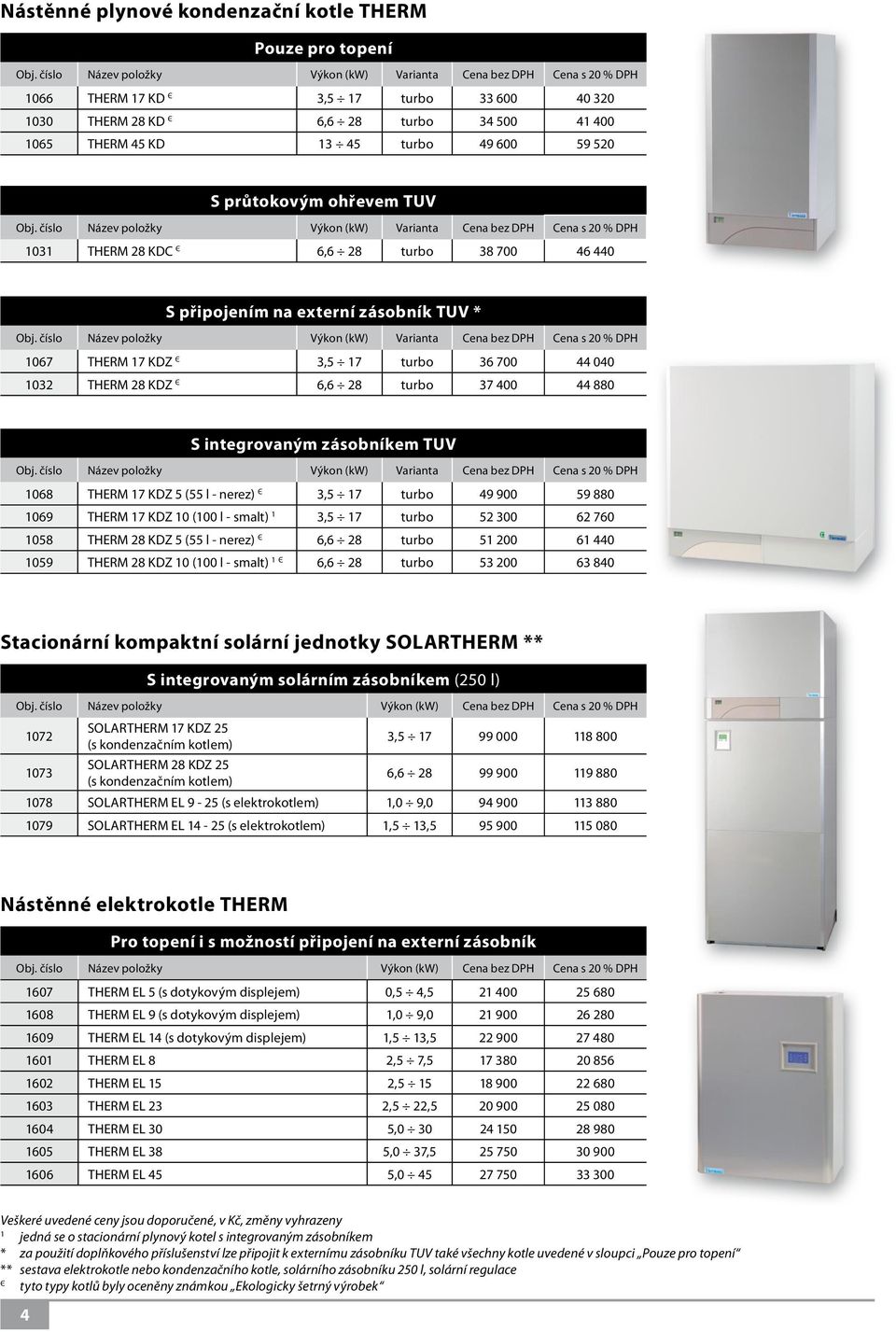 3,5 17 turbo 36 700 44 040 1032 THERM 28 KDZ Є 6,6 28 turbo 37 400 44 880 S integrovaným zásobníkem TUV Výkon (kw) Varianta Cena Cena 1068 THERM 17 KDZ 5 (55 l - nerez) Є 3,5 17 turbo 49 900 59 880