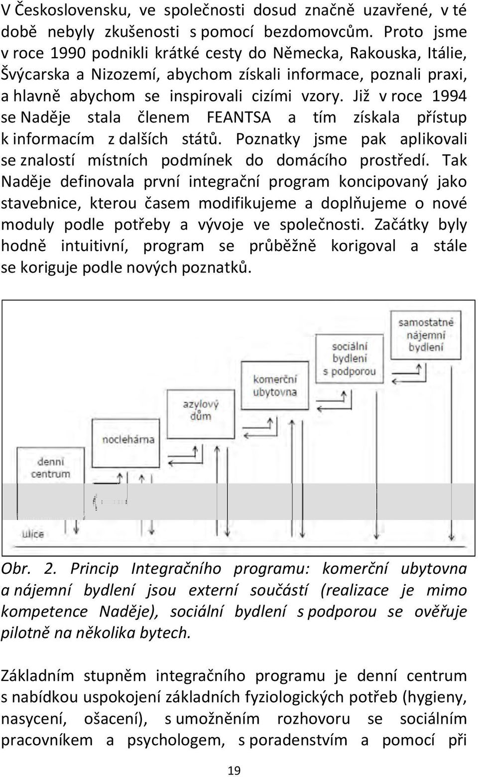 Již v roce 1994 se Naděje stala členem FEANTSA a tím získala přístup k informacím z dalších států. Poznatky jsme pak aplikovali se znalostí místních podmínek do domácího prostředí.