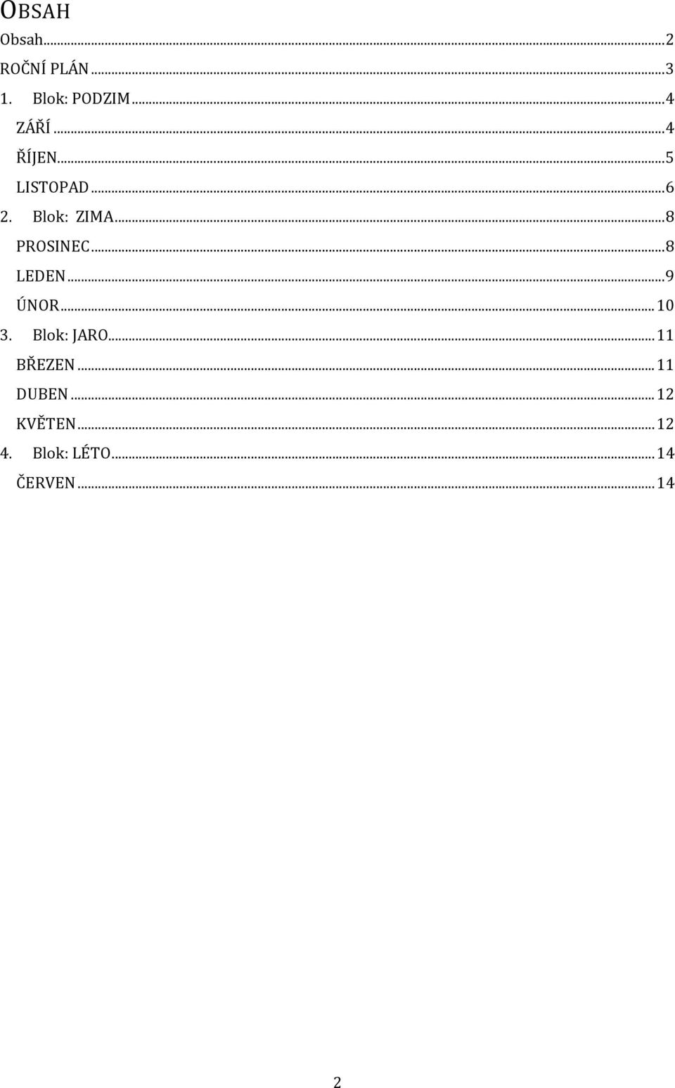 .. 8 LEDEN... 9 ÚNOR... 10 3. Blok: JARO... 11 BŘEZEN.