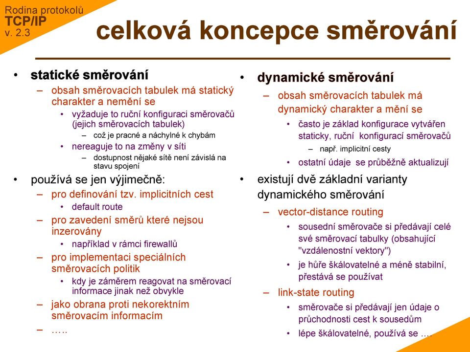 implicitních cest default route pro zavedení směrů které nejsou inzerovány například v rámci firewallů pro implementaci speciálních směrovacích politik kdy je záměrem reagovat na směrovací informace