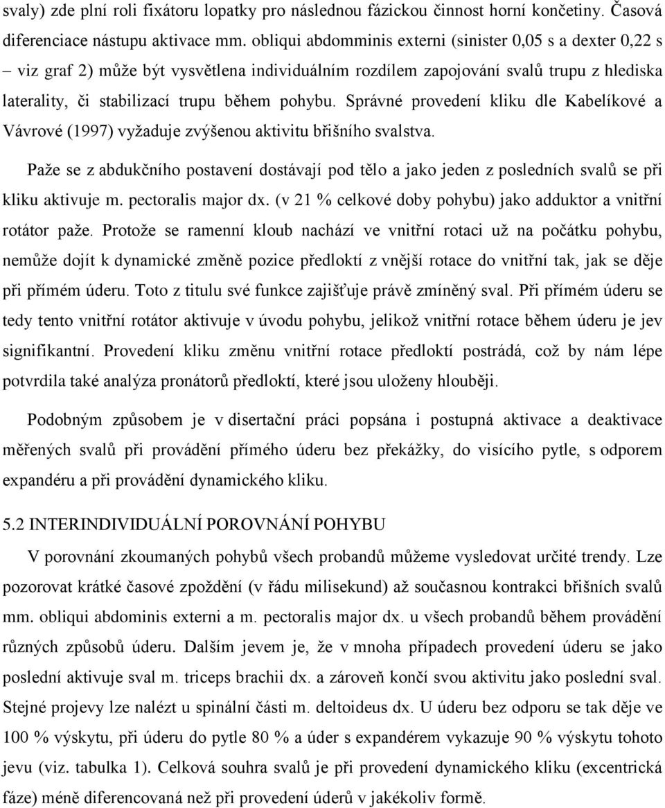 Správné provedení kliku dle Kabelíkové a Vávrové (1997) vyţaduje zvýšenou aktivitu břišního svalstva.