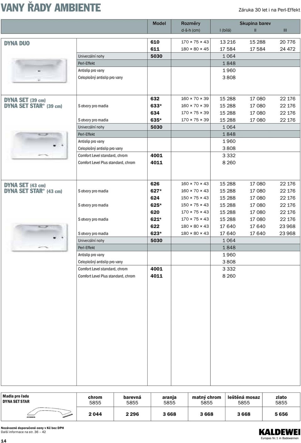 4001 3 332 Comfort level plus standard, chrom 4011 8 260 dyna set (43 cm) 626 160 70 43 15 288 17 080 22 176 dyna set star* (43 cm) S otvory pro madla 627* 160 70 43 15 288 17 080 22 176 624 150 75