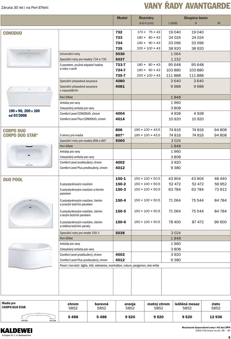 přepadová souprava 4080 3 640 3 640 Speciální přepadová souprava 4081 9 688 9 688 s napouštěním 190 90, 200 100 od 07/2008 Comfort level ConoDUo, chrom 4004 4 928 4 928 Comfort level plus ConoDUo,