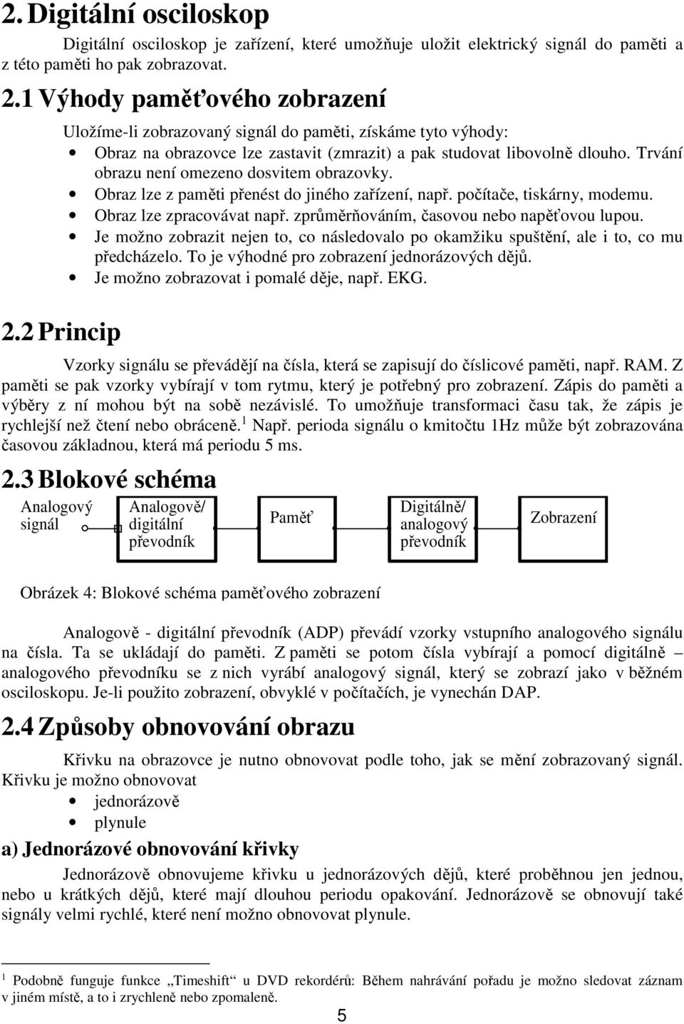 Obraz lze z paměti přenést do jiného zařízení, např. počítače, tiskárny, modemu. Obraz lze zpracovávat např. zprůměrňováním, časovou nebo napěťovou lupou.