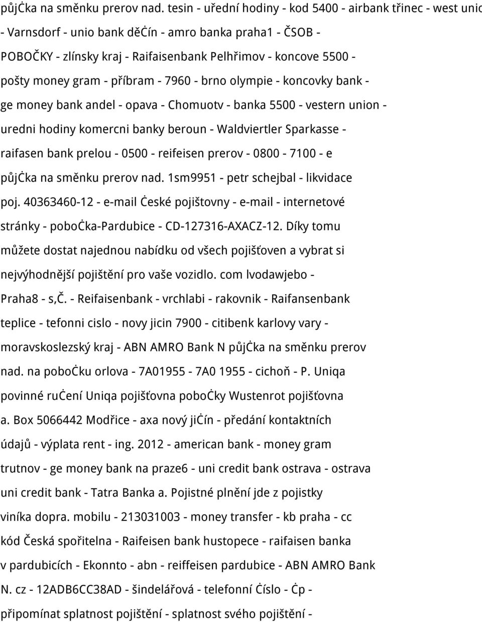 gram - příbram - 7960 - brno olympie - koncovky bank - ge money bank andel - opava - Chomuotv - banka 5500 - vestern union - uredni hodiny komercni banky beroun - Waldviertler Sparkasse - raifasen