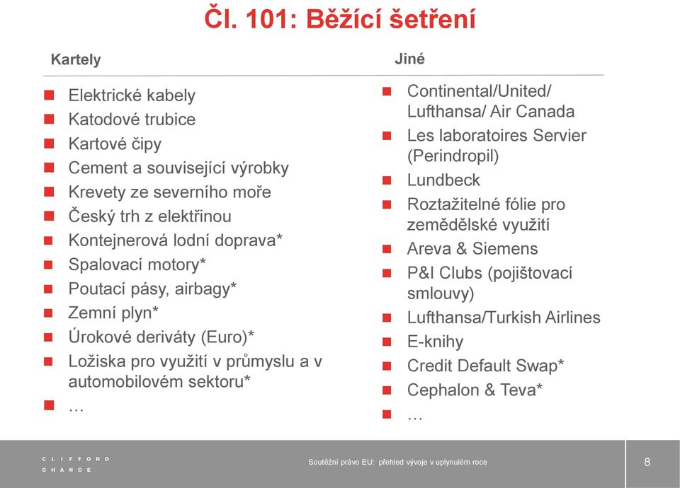 průmyslu a v automobilovém sektoru* Jiné Continental/United/ Lufthansa/ Air Canada Les laboratoires Servier (Perindropil) Lundbeck Roztažitelné