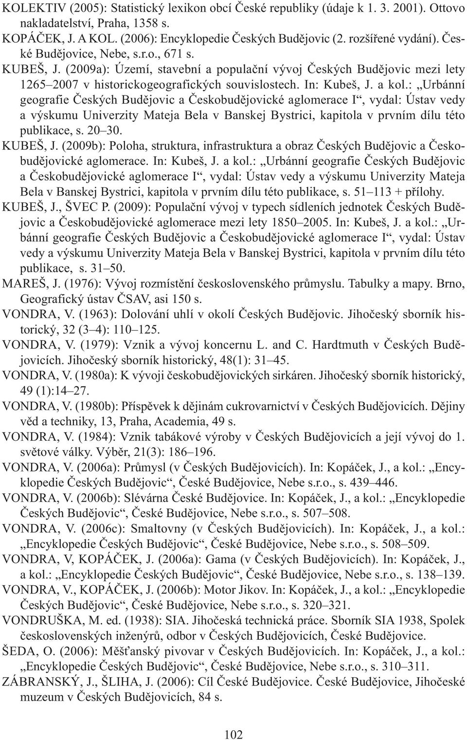 : Urbánní geografie Českých Budějovic a Českobudějovické aglomerace I, vydal: Ústav vedy a výskumu Univerzity Mateja Bela v Banskej Bystrici, kapitola v prvním dílu této publikace, s. 20 30. KUBEŠ, J.