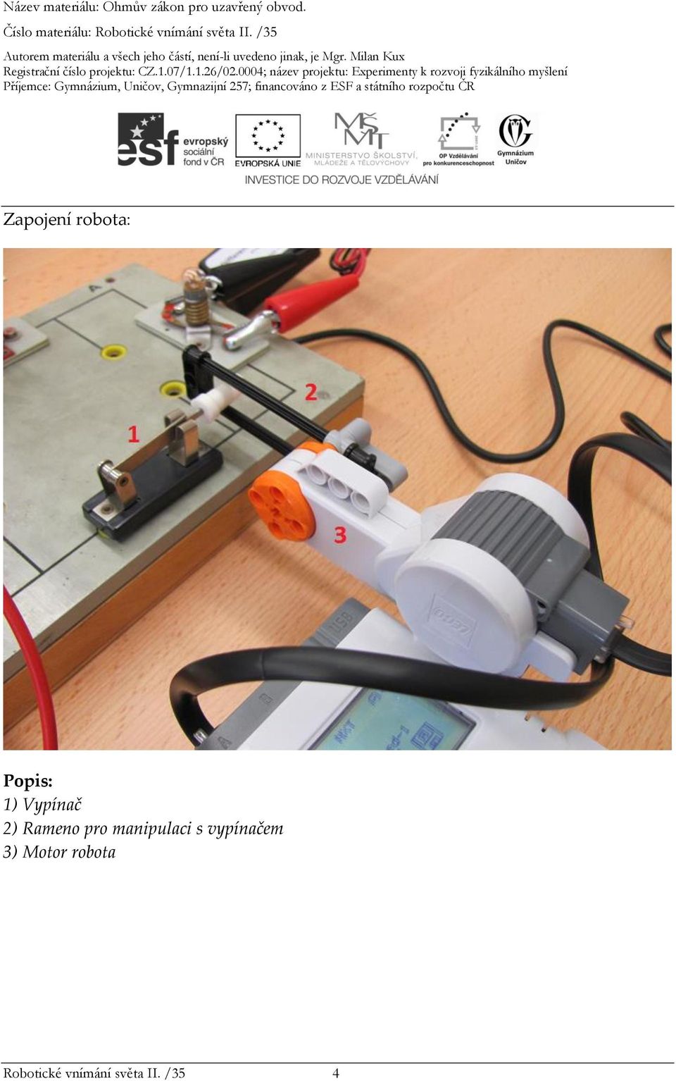 manpulac s vypínačem 3) Motor