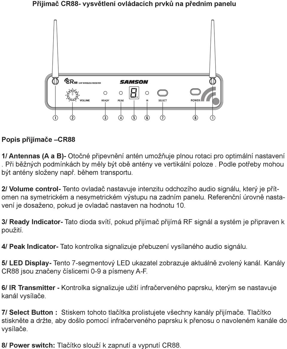 2/ Volume control- Tento ovladač nastavuje intenzitu odchozího audio signálu, který je přítomen na symetrickém a nesymetrickém výstupu na zadním panelu.