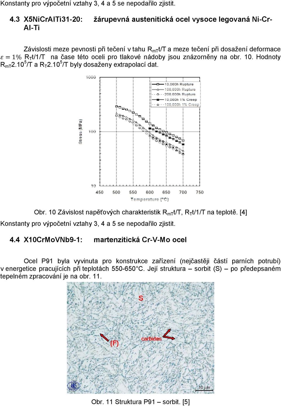 3 X5NiCrAlTi31-20: žárupevná austenitická ocel vysoce legovaná Ni-Cr- Al-Ti Závislosti meze pevnosti při tečení v tahu R mt t/t a meze tečení při dosažení deformace 1% R T t/1/t na čase této oceli
